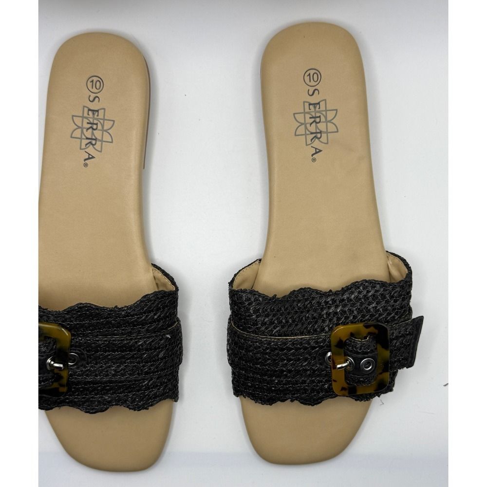Serra Black Woven Slides Women's Size 10 Tortoise Buckle Flat Sandals